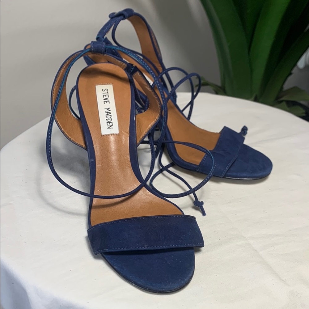 Steve Madden Blue Suede Heels with Ankle Wrap